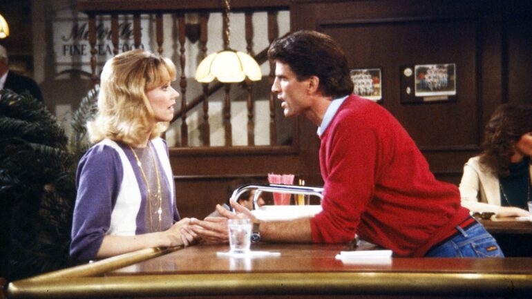 CHEERS stars Shelley Long and Ted Danson in a 1987 episode at the bar