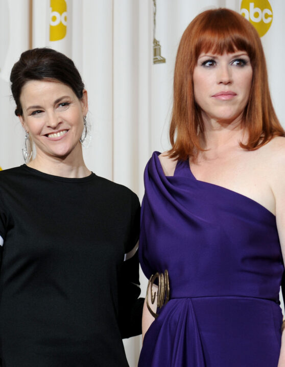 Actresses Ally Sheedy and Molly Ringwald, who presented a tribute to late director John Hughes, pose in the press room at the 82nd Annual Academy Awards held at Kodak Theatre on March 7, 2010 in Hollywood, California. 