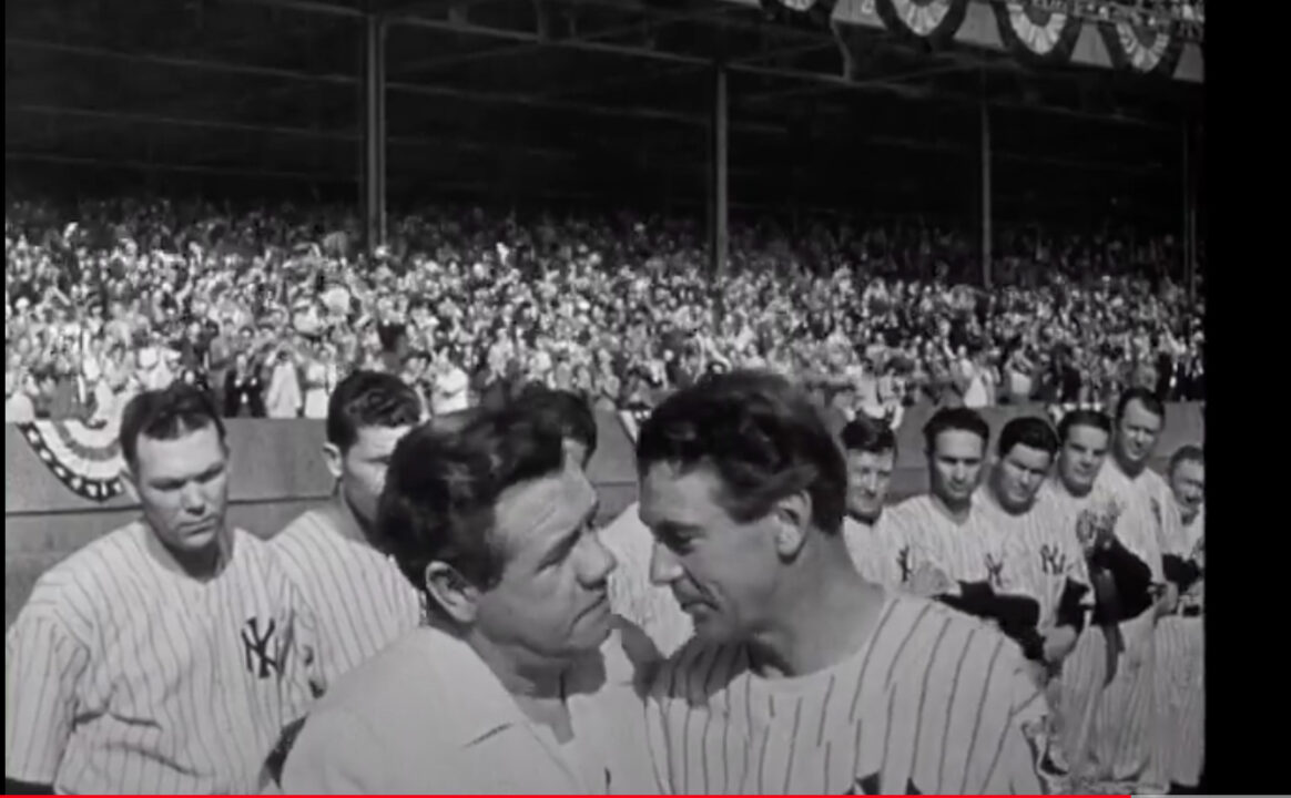 Babe Ruth as himself and Gary Cooper as Lou Gehrig in "The Pride of the Yankees" (1942)
