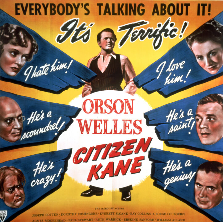 CITIZEN KANE, (left) Dorothy Comingore, Everett Sloane, Erskine Sanford, (center) Orson Welles, (right) Ruth Warrick, Joseph Cotten, Ray Collins, 1941