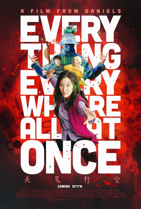 EVERYTHING EVERYWHERE ALL AT ONCE, US poster, Michelle Yeoh (front), Jamie Lee Curtis (yellow sweater), Ke Huy Quan (top left), 2022