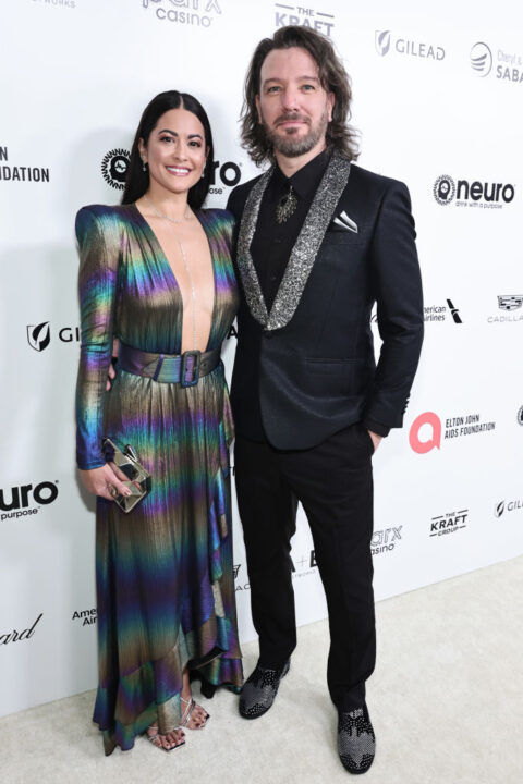 Jennifer HuYoung and JC Chasez attend the Elton John AIDS Foundation's 31st Annual Academy Awards Viewing Party on March 12, 2023 in West Hollywood, California