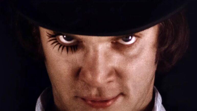 Malcolm McDowell, in scene from A CLOCKWORK ORANGE, 1971, 2021.