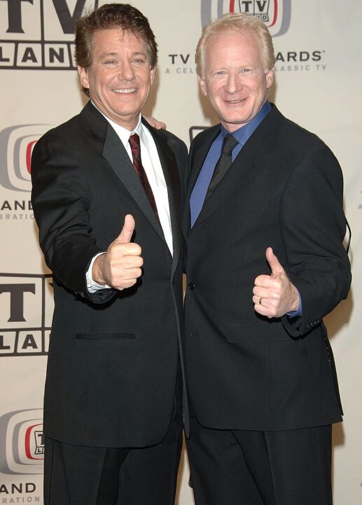 SANTA MONICA, CA - MARCH 19: Actors Anson Williams (L) and Don Most of "Happy Days" pose in the press room at the 2006 TV Land Awards at the Barker Hangar on March 19, 2006 in Santa Monica, California