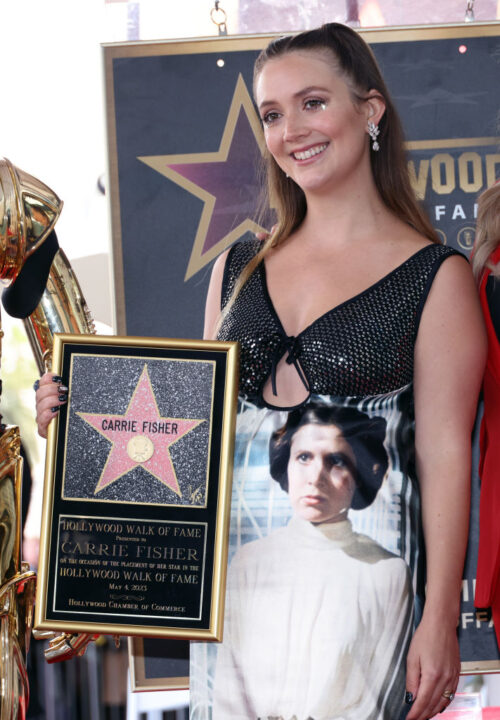 HOLLYWOOD, CALIFORNIA - MAY 04: Billie Lourd attends the ceremony for Carrie Fisher being honored posthumously with a Star on the Hollywood Walk of Fame on May 04, 2023 in Hollywood, California.