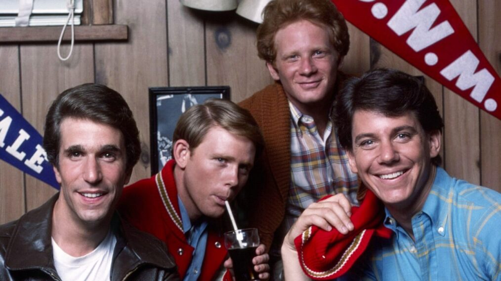 HAPPY DAYS, from left, Henry Winkler, Ron Howard, Don Most, Anson Williams, 1974-84 (1977 photo).