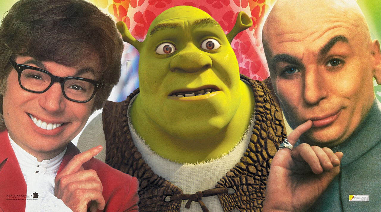 AUSTIN POWERS: THE SPY WHO SHAGGED ME, Mike Myers (left and right), 1999. with Shrek