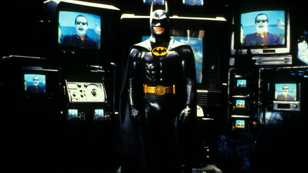 BATMAN, Michael Keaton, Jack Nicholson (on TVs), 1989