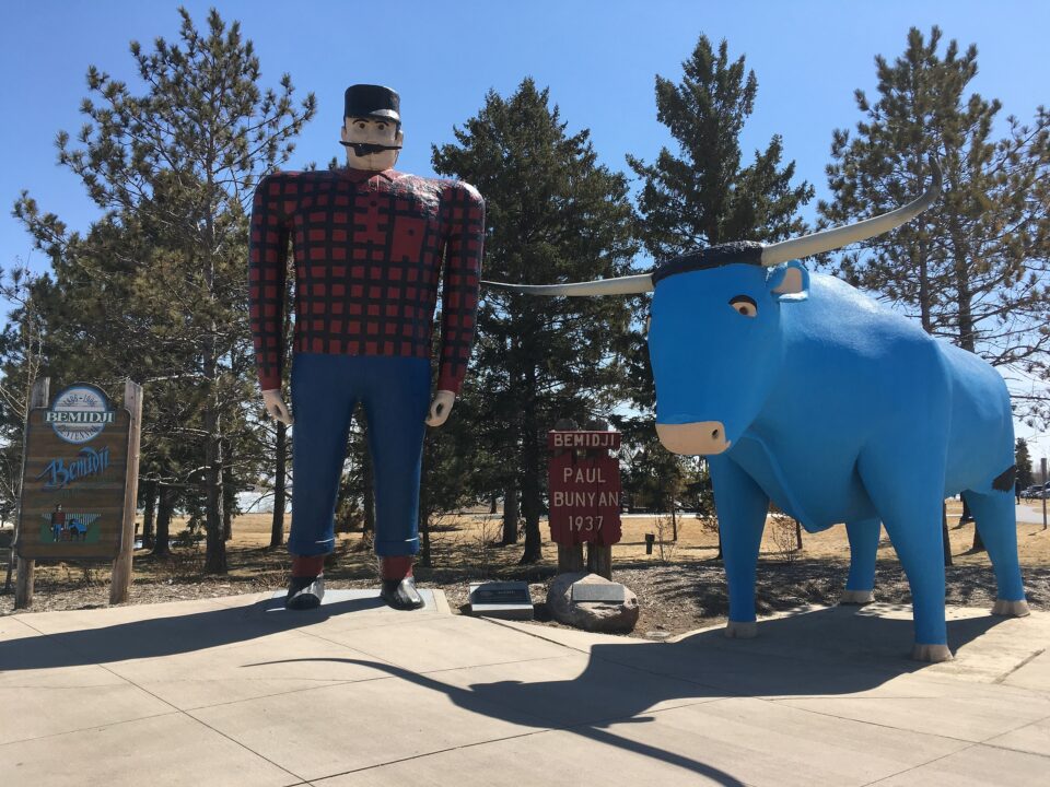  Paul Bunyan and Babe the Blue Ox.jpg More details Paul Bunyan and Babe the Blue Ox stand near the south shore of Lake Bemidji.