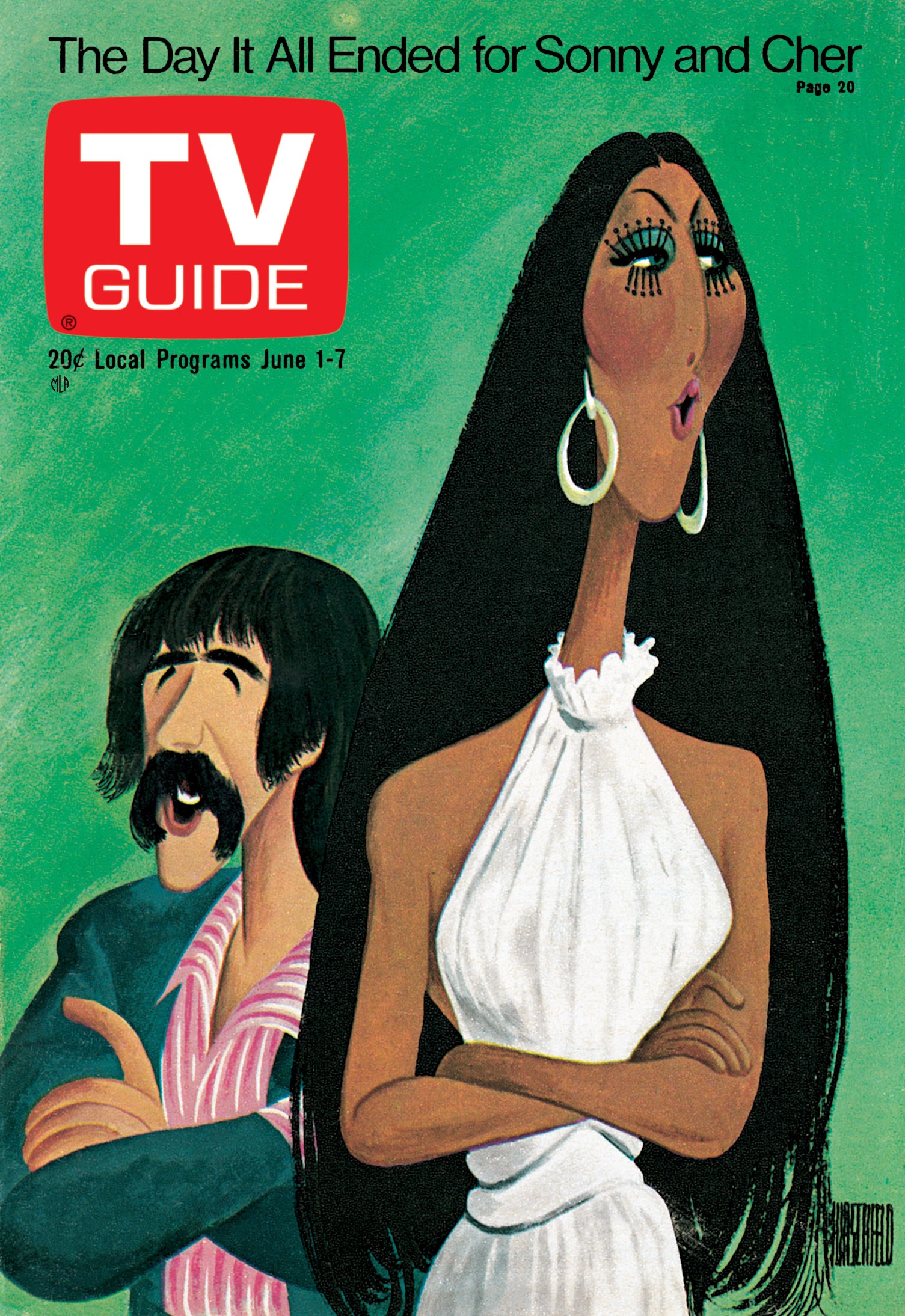 THE SONNY AND CHER SHOW, Sonny and Cher, TV GUIDE cover, June 1-7, 1974. 