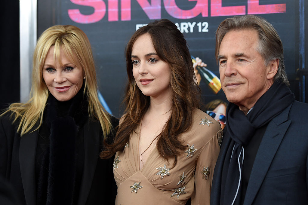 NEW YORK, NY - FEBRUARY 03: (L-R) Actors Melanie Griffith, Dakota Johnson, and Don Johnson attend the New York premiere of "How To Be Single" at the NYU Skirball Center on February 3, 2016 in New York City. 