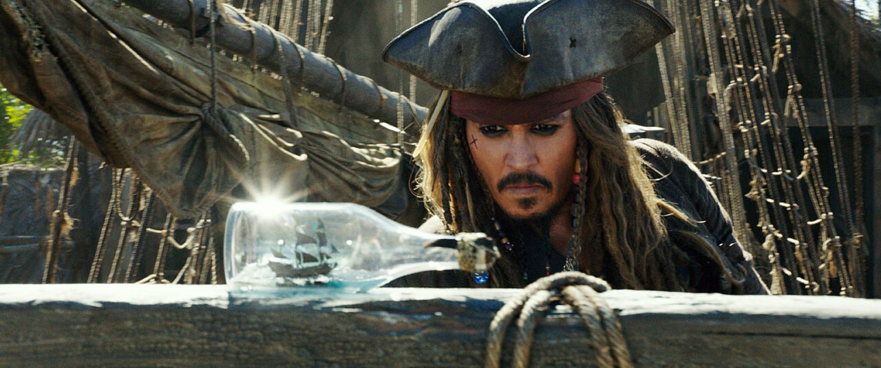 "PIRATES OF THE CARIBBEAN: DEAD MEN TELL NO TALES"..The villainous Captain Salazar (Javier Bardem) pursues Jack Sparrow (Johnny Depp) as he searches for the trident used by Poseidon