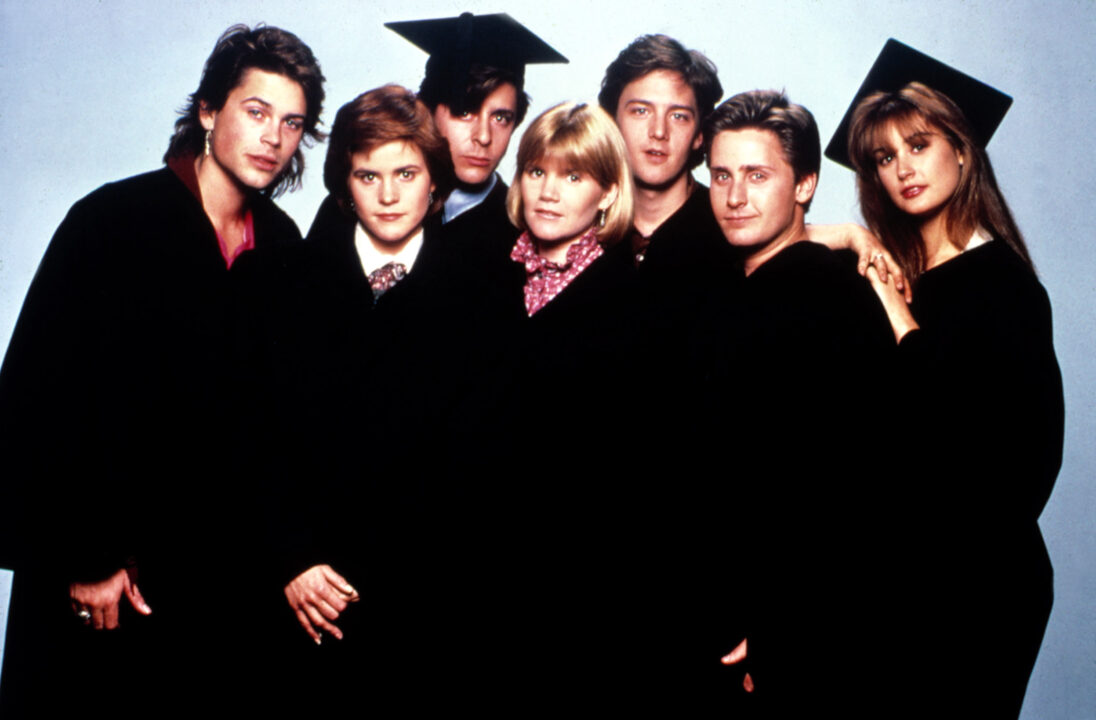 ST. ELMO'S FIRE, Rob Lowe, Ally Sheedy, Judd Nelson, Mare Winningham, Andrew McCarthy, Emilio Estevez, Demi Moore, 1985. 