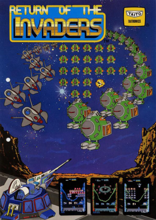 shot of the cover of a Japanese arcade flyer for Return of the Invaders, a 1985 followup to Space Invaders