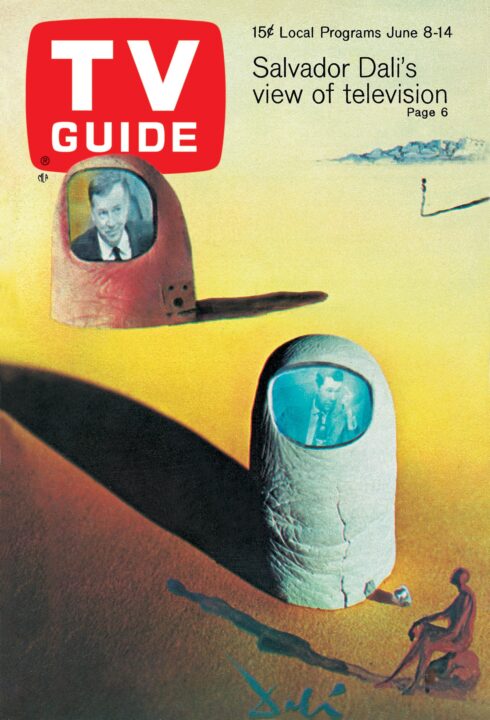Johnny Carson, Hugh Downs, TV GUIDE cover, June 8-14, 1968. : Photo by Philippe Halsman, Painting by Salvador Dali. TV Guide/courtesy Everett Collection