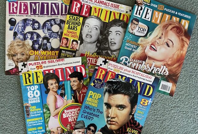 Covers of ReMIND Magazine featuring Elvis, Annette Funicello, Frankie Avalon, Bette Davis, Joan Crawford, Goldie Hawn, Ann-Margret