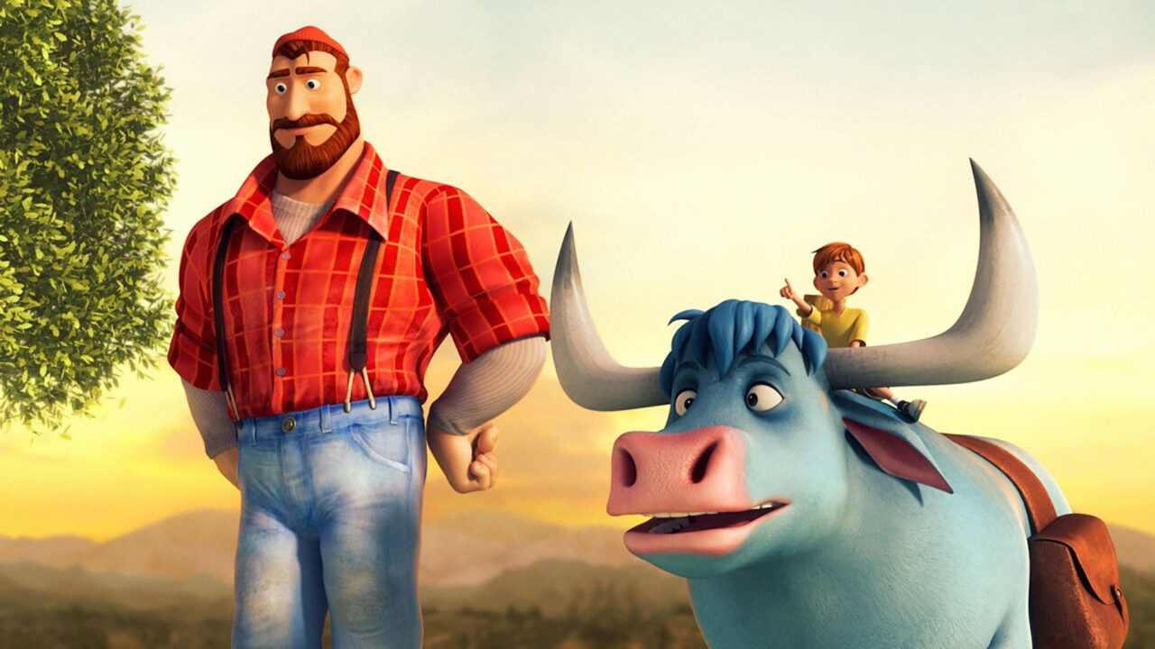 BUNYAN AND BABE, from left, Paul Bunyan (voice: John Goodman), Babe the Blue Ox (voice: Jeff Foxworthy), Travis (voice: Johnny Orlando), 2017