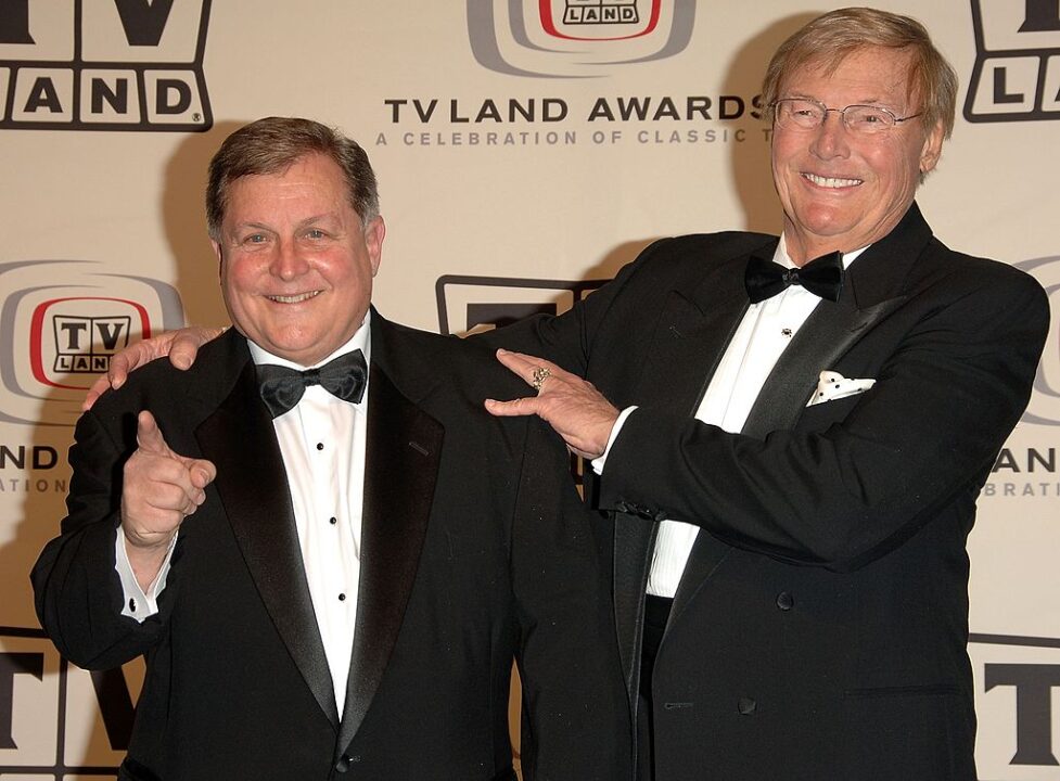 SANTA MONICA, CA - MARCH 19: Actors Burt Ward and Adam West of "Batman" pose in the press room at the 2006 TV Land Awards at the Barker Hangar on March 19, 2006 in Santa Monica, California