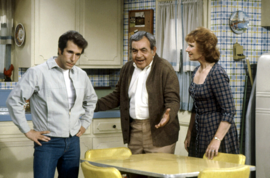 HAPPY DAYS, from left: Henry Winkler, Tom Bosley, Marion Ross, 1974-84.