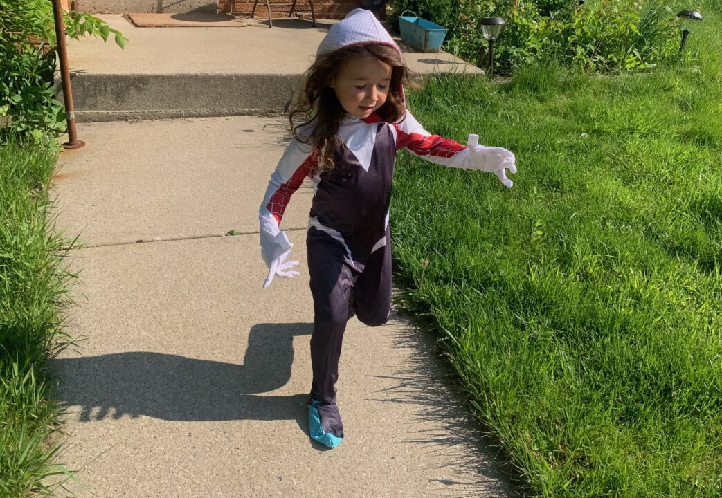 Little Girl named Alma in a Ghost Spider costume