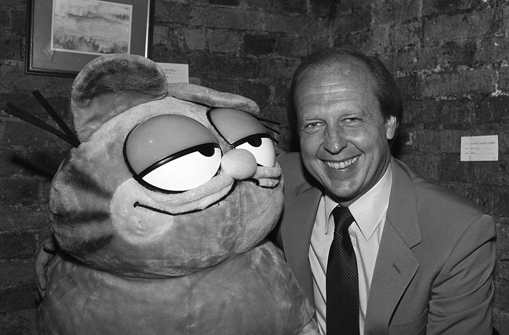 American cartoonist Jim Davis with his most famous creation Garfield on October 25, 1983