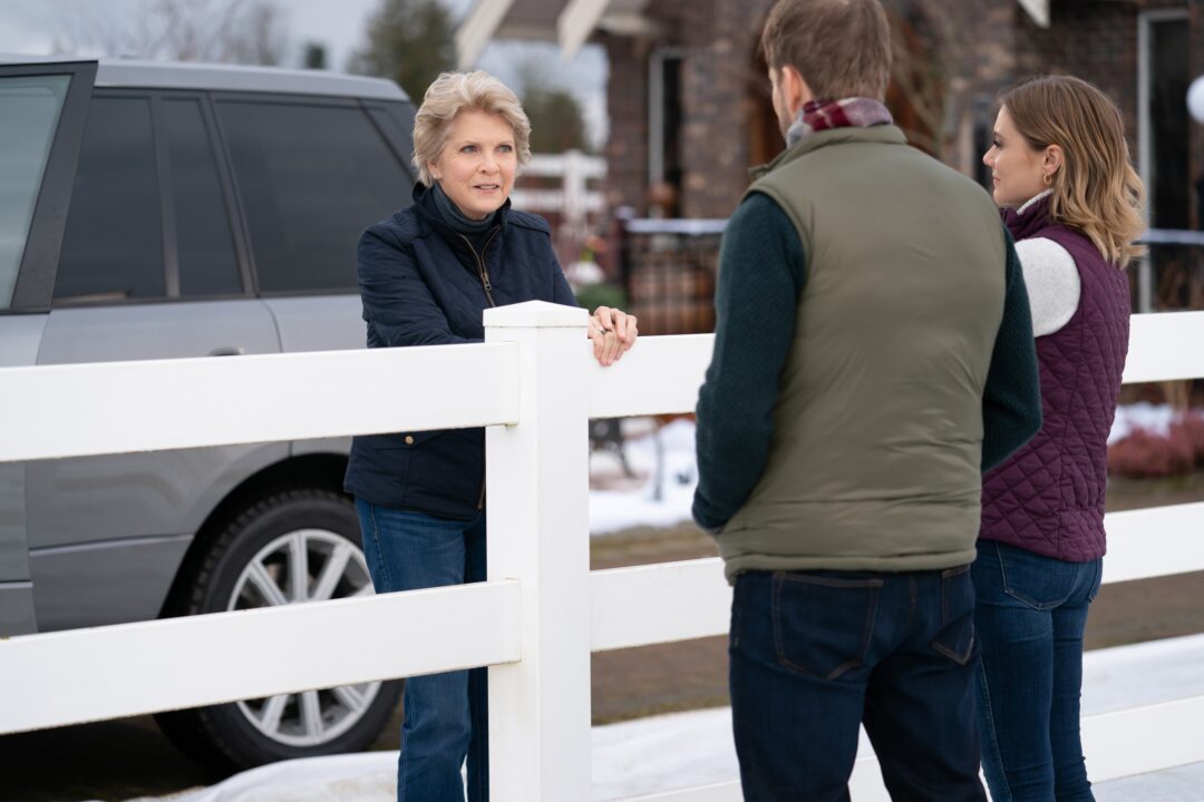 CHRISTMAS ON THE VINE, from left: Meredith Baxter, Jon Cor Tyler (back to camera), Julianna Guill, (aired Nov. 13, 2020).