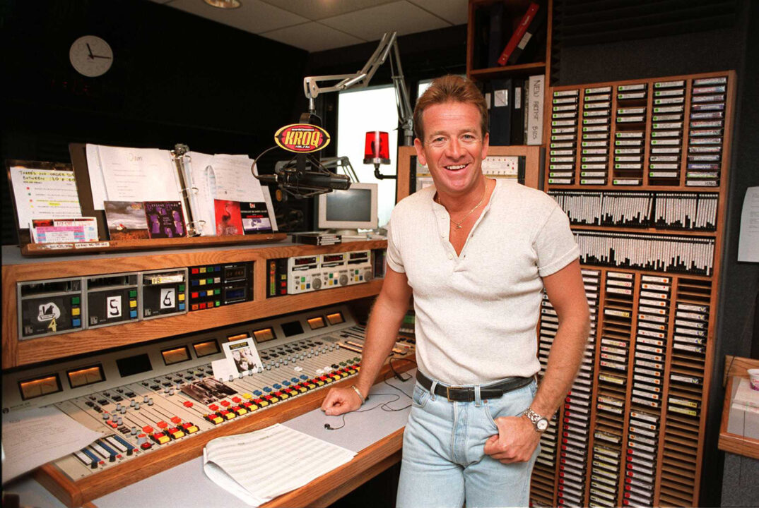 BURBANK CA - JULY 17: . Richard Blade KROQ DJ is a British-American Los Angeles-based radio, television, and film personality from Torquay, England. He is best known for his radio programs that feature new wave and popular music from the 1980s. photographed July 17 1996 in the KROQ recording studio in Burbank, California 