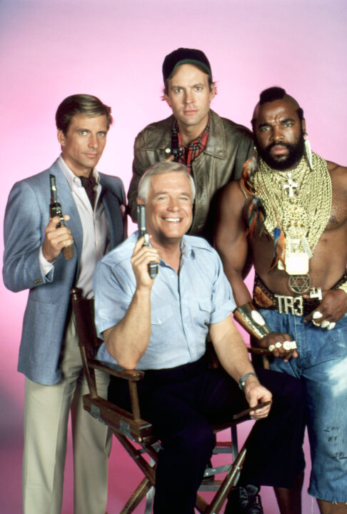 THE A-TEAM, (clockwise from top): Dwight Schultz, Mr. T, George Peppard, Dirk Benedict, (Season 3), 1983-87. 