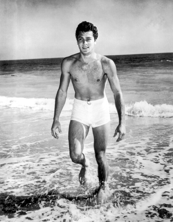 US Actor Tony Curtis, in swimsuit, circa 1950-1955.