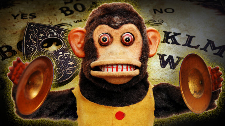 Terrorizing Toys Cymbal monkey and ouija board collage