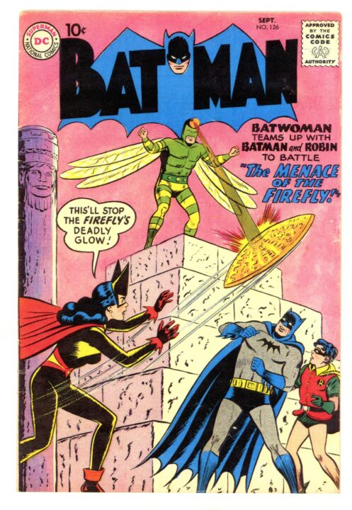 Batwoman saves Batman and Robin from The Menace of The Firefly! Batman# 126, 1959