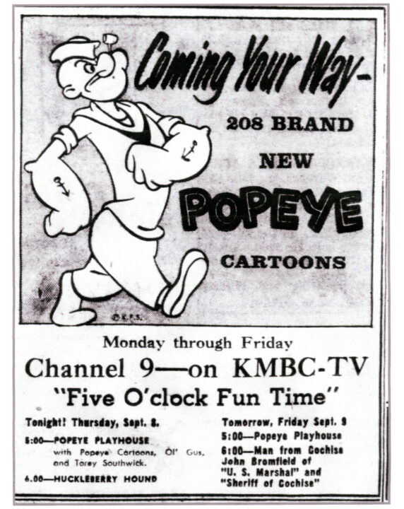 The event of new Popeye cartoons coming to television was big news! From the September 8th, 1960 edition of The Kansas City Times (Kansas City, Missouri),