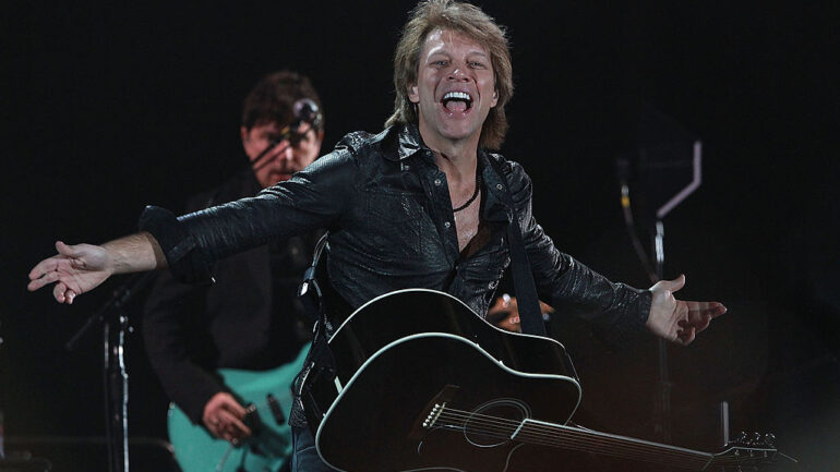 MELBOURNE, AUSTRALIA - DECEMBER 11: Jon Bon Jovi of Bon Jovi performs on stage at Etihad Stadium on December 11, 2010 in Melbourne, Australia.
