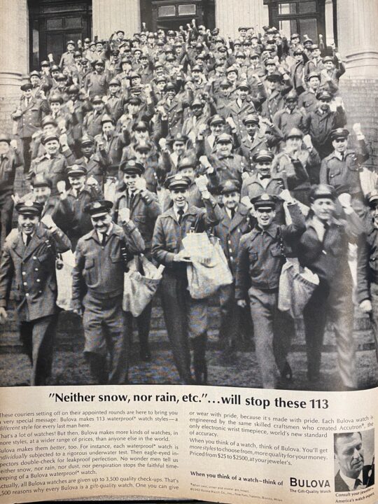 Life magazine page ad with mail carriers