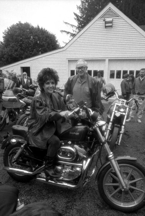 Elizabeth Taylor and Malcolm Forbes at Motorcycle rally.
