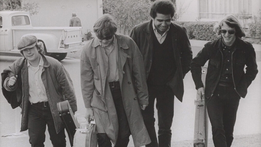 black and white photo of the Steve Miller Band in 1967, from the docuseries 