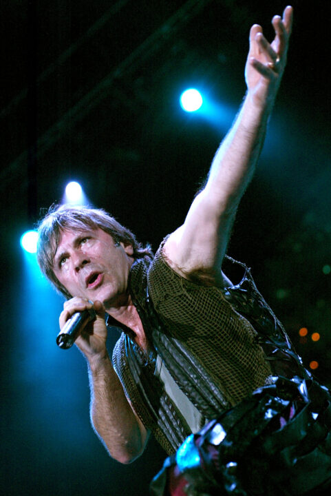 SAN BERNANDINO, CA - AUGUST 20: Singer Bruce Dickinson of Iron Maiden performs at Ozzfest 2005 at the Hyundai Pavilion on August 20, 2005 in San Bernandino, California.
