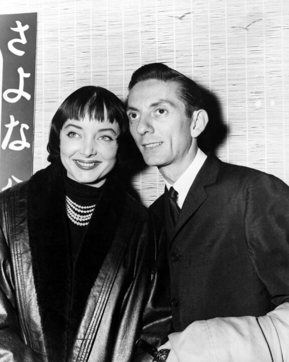 Carolyn Jones and husband Aaron Spelling at the premiere of SAYONARA, 1957