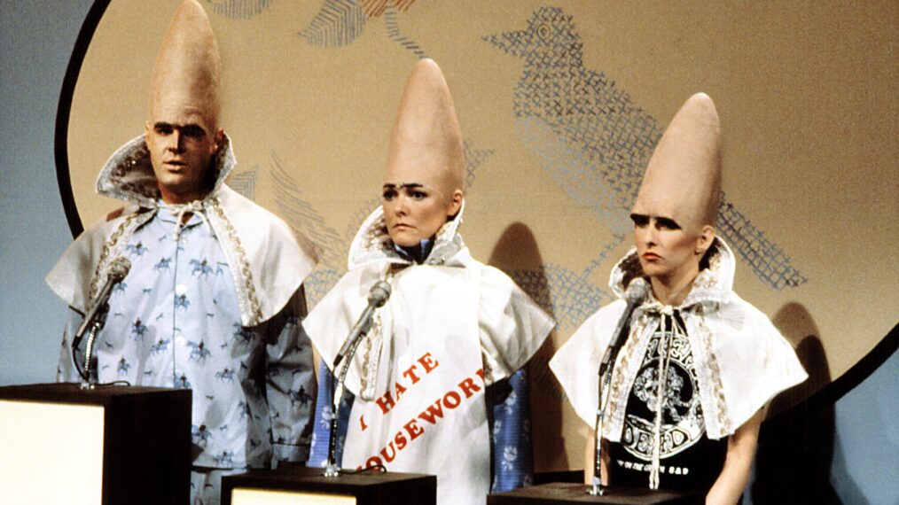 SATURDAY NIGHT LIVE, Dan Aykroyd, Jane Curtin, Laraine Newman, 'The Coneheads' on FAMILY FEUD spoof, circa mid/late 1970s, 1975-.