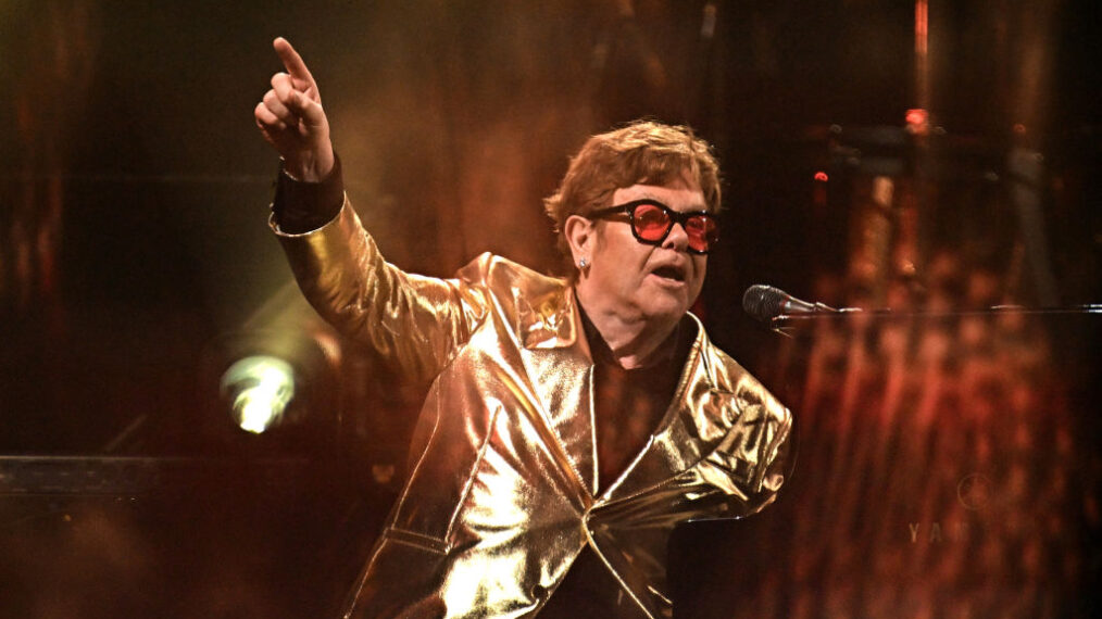 GLASTONBURY, ENGLAND - JUNE 25: EDITORIAL USE ONLY. Sir Elton John performs on stage during Day 5 of Glastonbury Festival 2023 on June 25, 2023 in Glastonbury, England