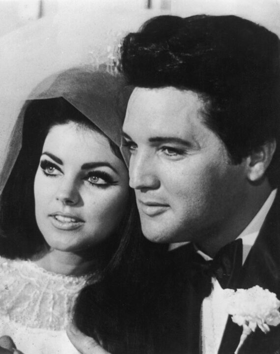 1st May 1967: American rock n' roll singer and actor Elvis Presley (1935 - 1977) with his bride Priscilla Beaulieu after their wedding in Las Vegas. 
