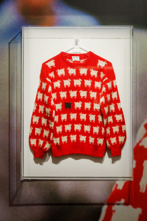 LONDON, ENGLAND - JULY 17: Princess Diana's historic, beloved black sheep jumper goes on view alongside Buckingham Palace letters at Sotheby's on July 17, 2023 in London, England. The jumper and Buckingham Palace letters will be on view at Sotheby's London Galleries from 17 - 19 July before heading to Sotheby’s Inaugural Fashion Icons Sale in New York this September with an estimate of $50,000/80,000 (£40,000 – 70,000)