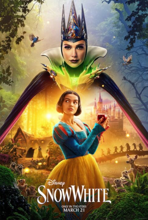 SNOW WHITE, US advance poster, from top: Gal Gadot as the Evil Queen, Rachel Zegler as Snow White, 2025