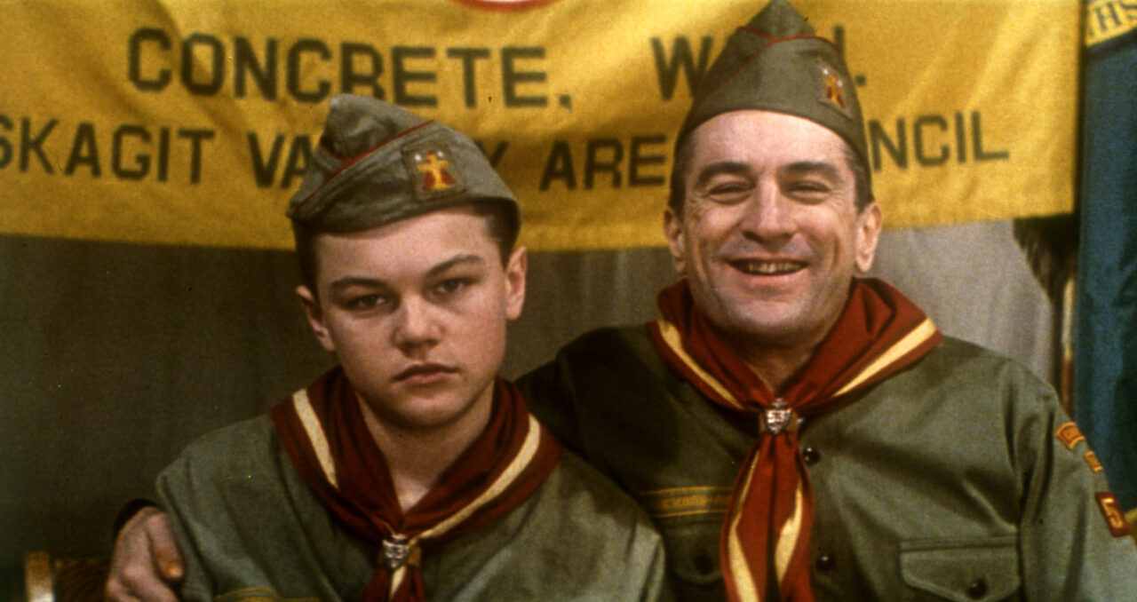 THIS BOY'S LIFE, Leonardo Di Caprio, Robert De Niro, 1993, in Boy Scout uniforms
