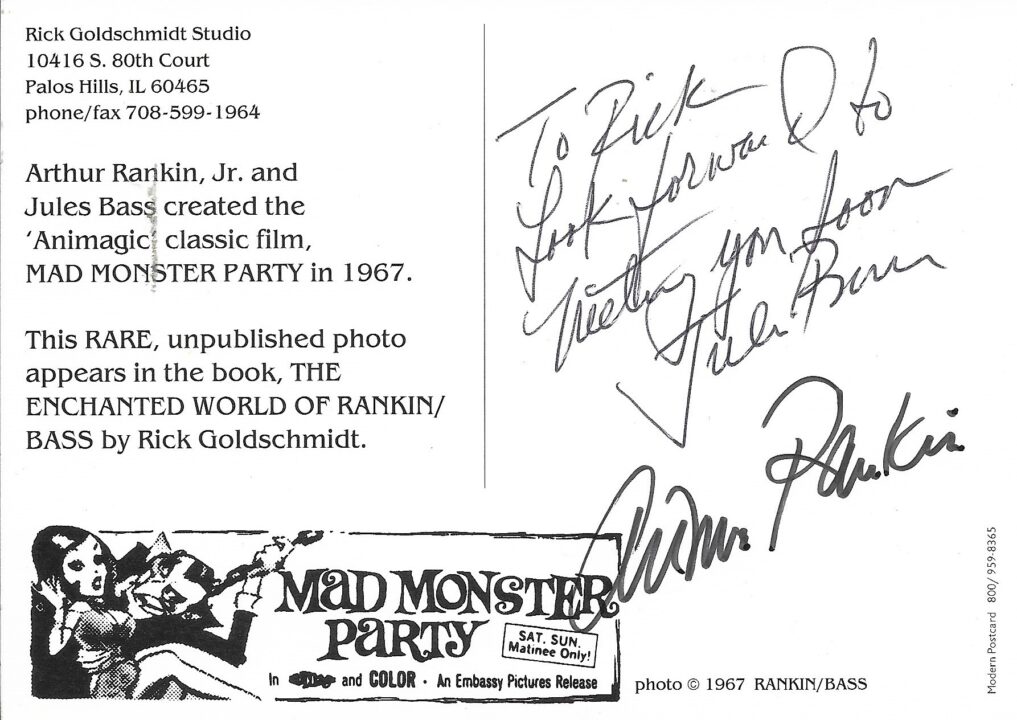 Arthur Rankin Jr signature Mad Monster Party Courtesy of Rick Goldschmidt
