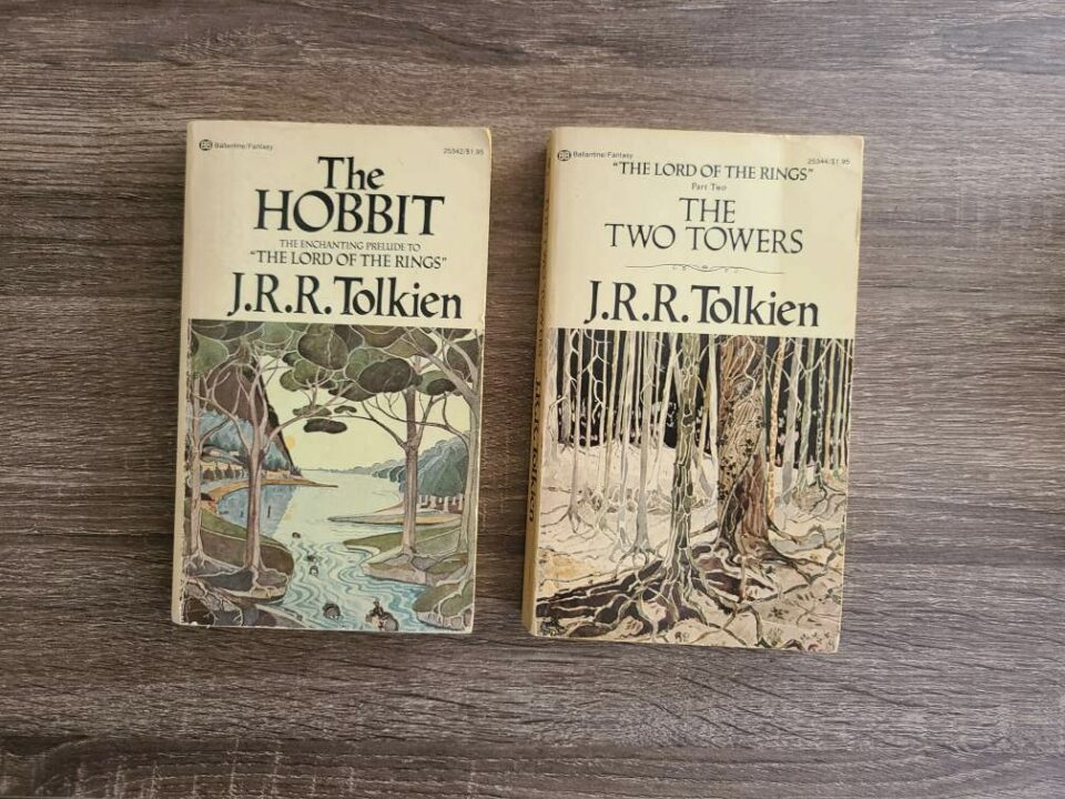 JRR Tolkien books on table off The Hobbit and The Two Towers. Photo taken by Hannah Chester/ReMIND Magazine