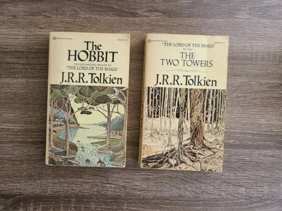JRR Tolkien books on table off The Hobbit and The Two Towers. Photo taken by Hannah Chester/ReMIND Magazine
