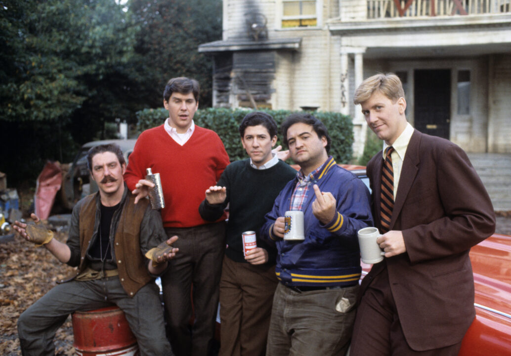 NATIONAL LAMPOON'S ANIMAL HOUSE, (from left): Bruce McGill, Tim Matheson, Peter Riegert, John Belushi
