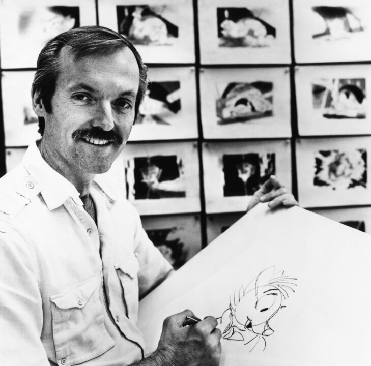 THE SECRET OF NIMH, producer/director Don Bluth going over character design of Mrs. Brisby, 1982