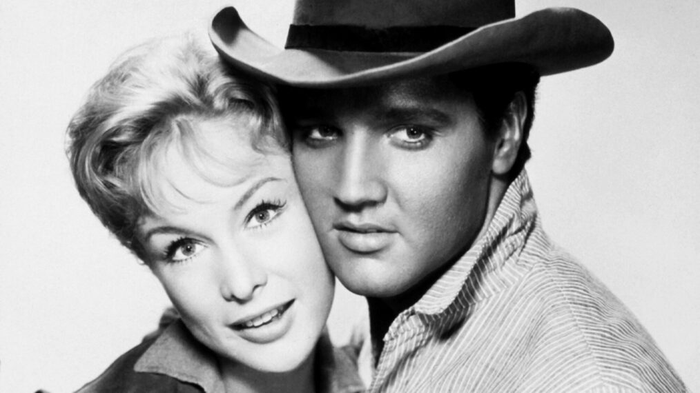 FLAMING STAR, from left: Barbara Eden, Elvis Presley, 1960